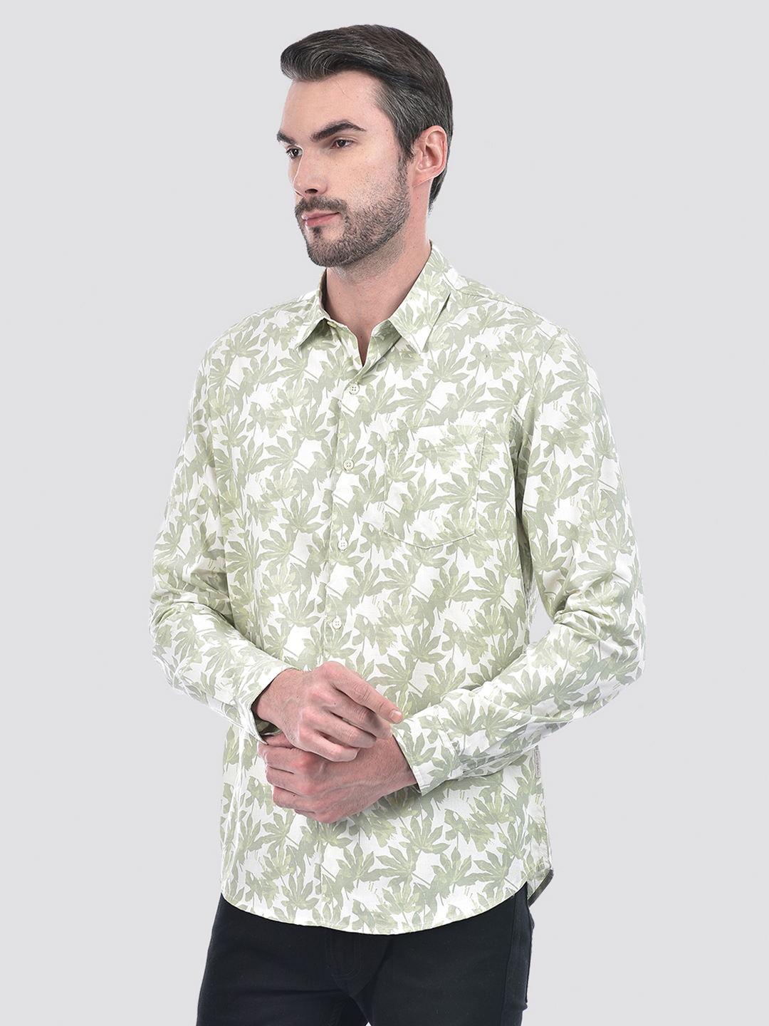 Numero Uno Men Tropical Print Green Shirt